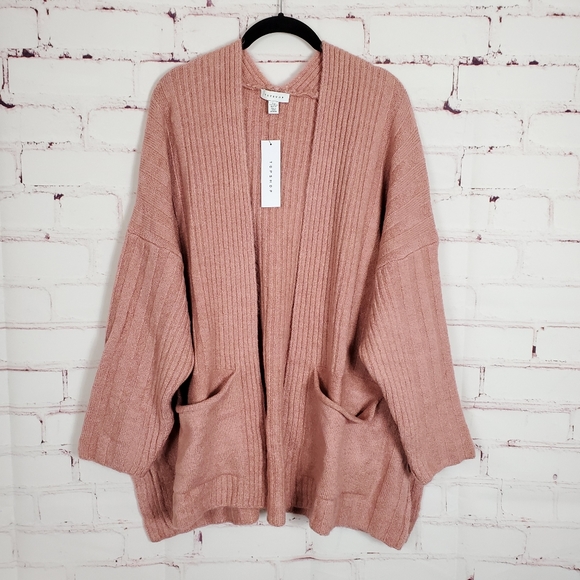 Topshop Long Slouchy Pocket Cardigan Dusty Pink XL - Picture 2 of 3